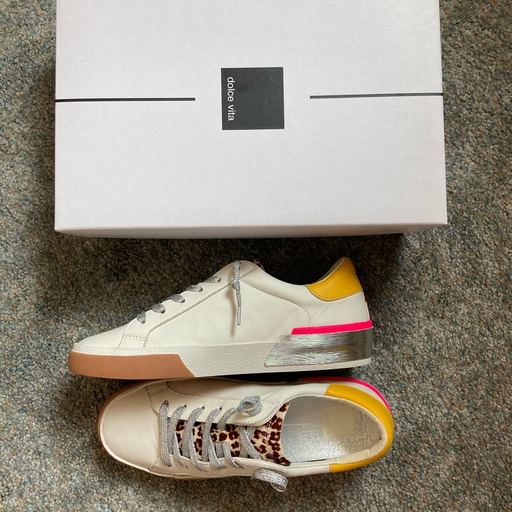 Dolce Vita White Multi Leather Patterned Sneakers